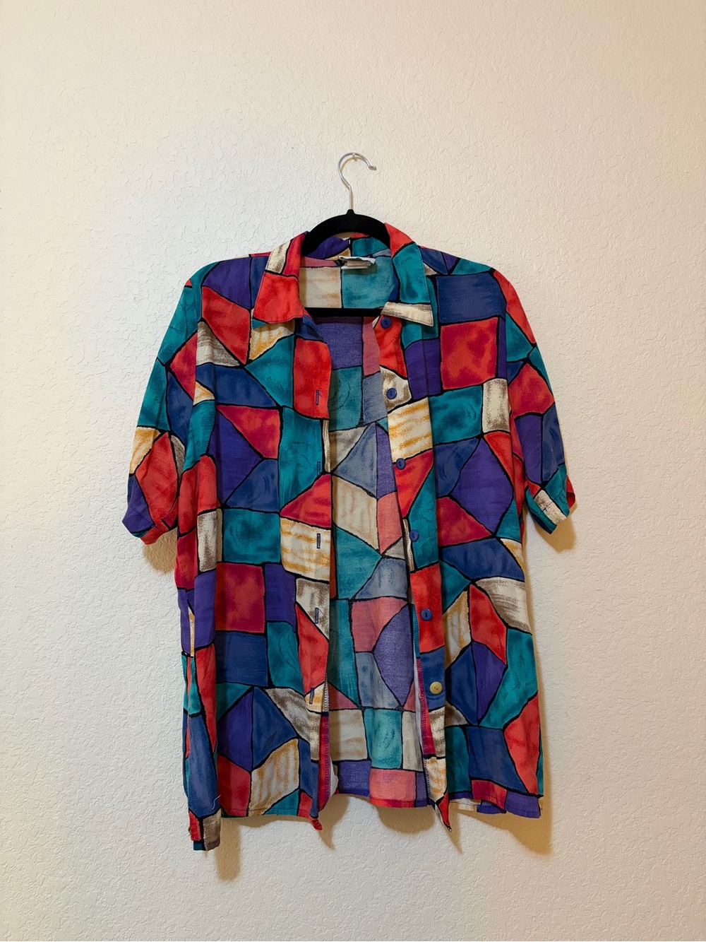Colorblock Geometric Button-Up Shirt - Multicolor